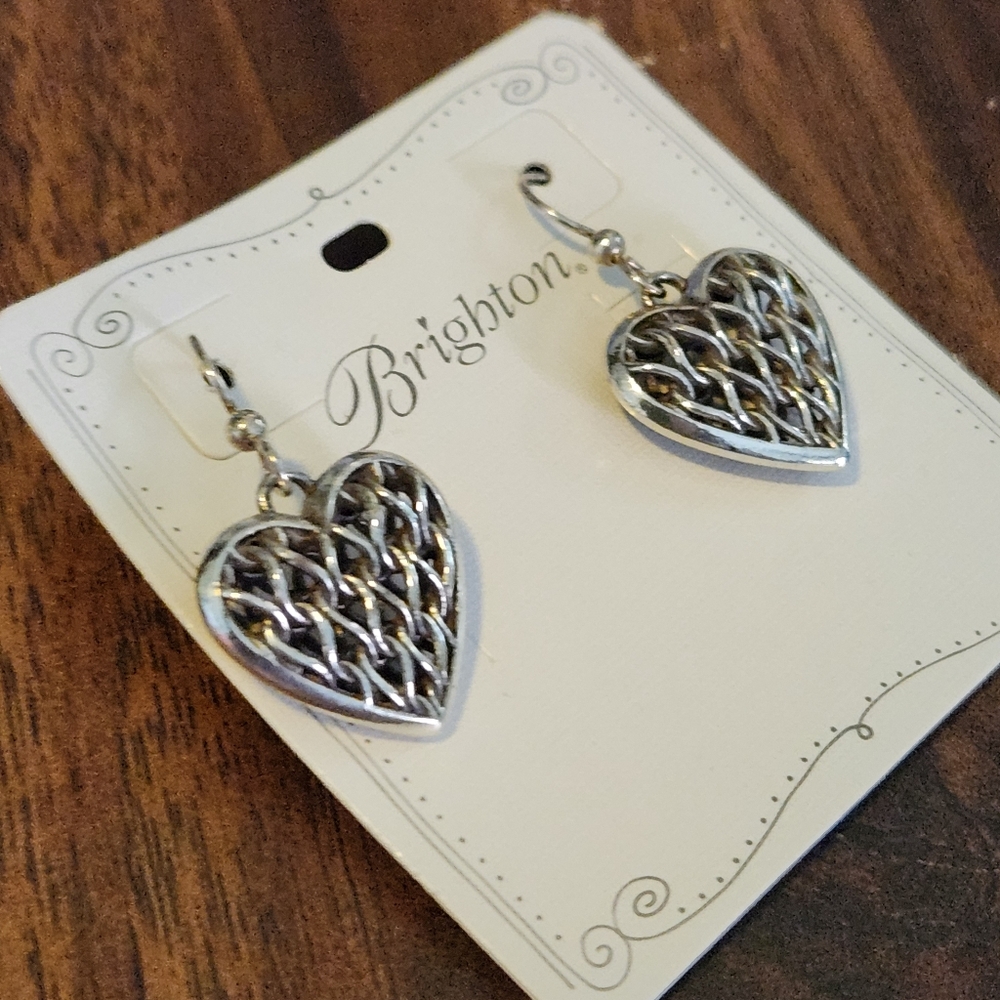 BRIGHTON puffy small wire heart EARRINGS NEW SILVER